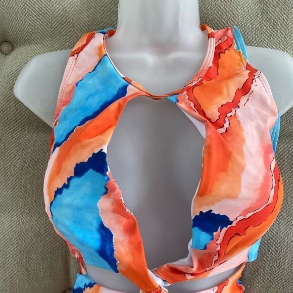 NEW SHEIN One Piece Swimsuit Orange Blue Abstract Pattern 4XL - Picture 3 of 6
